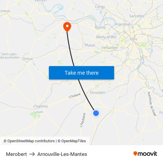 Merobert to Arnouville-Les-Mantes map