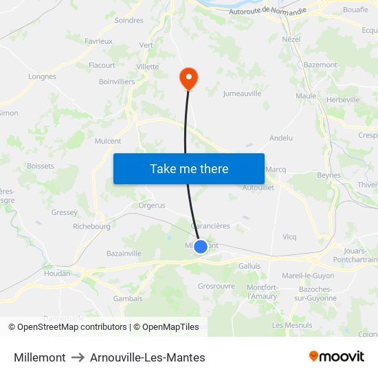 Millemont to Arnouville-Les-Mantes map