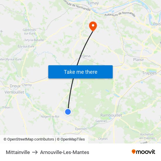 Mittainville to Arnouville-Les-Mantes map