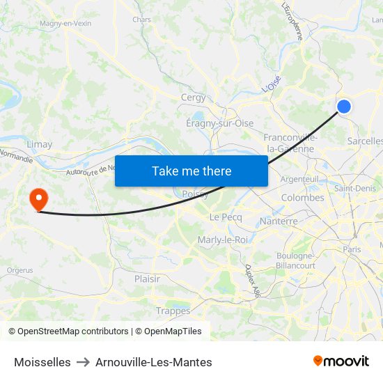 Moisselles to Arnouville-Les-Mantes map