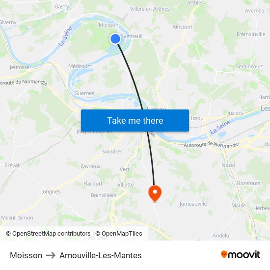 Moisson to Arnouville-Les-Mantes map