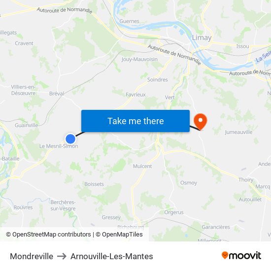 Mondreville to Arnouville-Les-Mantes map