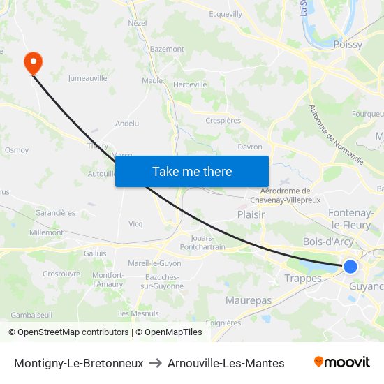 Montigny-Le-Bretonneux to Arnouville-Les-Mantes map