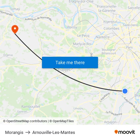 Morangis to Arnouville-Les-Mantes map