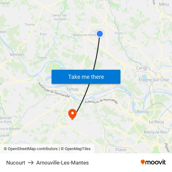 Nucourt to Arnouville-Les-Mantes map
