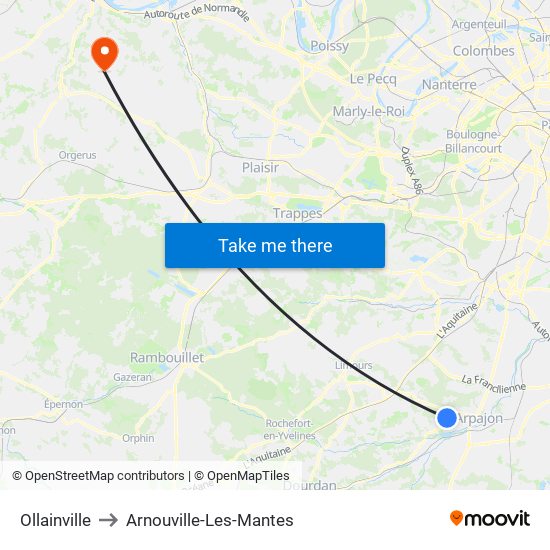 Ollainville to Arnouville-Les-Mantes map