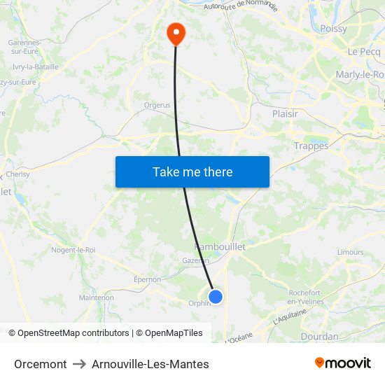 Orcemont to Arnouville-Les-Mantes map