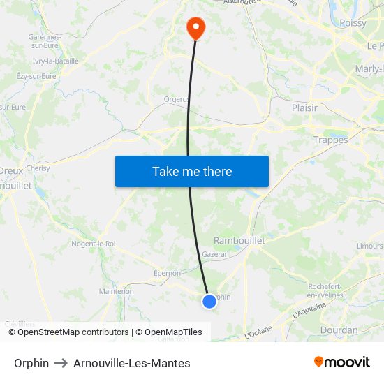 Orphin to Arnouville-Les-Mantes map