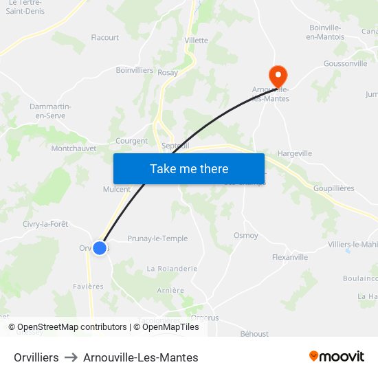 Orvilliers to Arnouville-Les-Mantes map