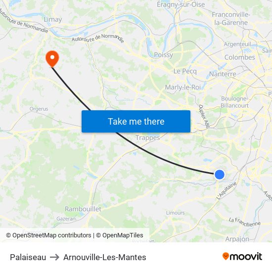 Palaiseau to Arnouville-Les-Mantes map