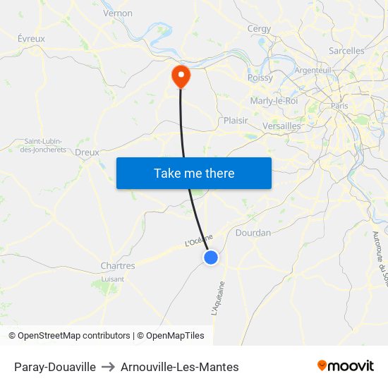 Paray-Douaville to Arnouville-Les-Mantes map