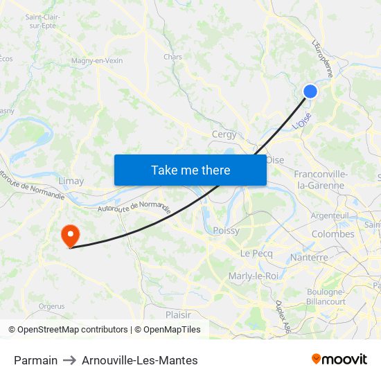Parmain to Arnouville-Les-Mantes map