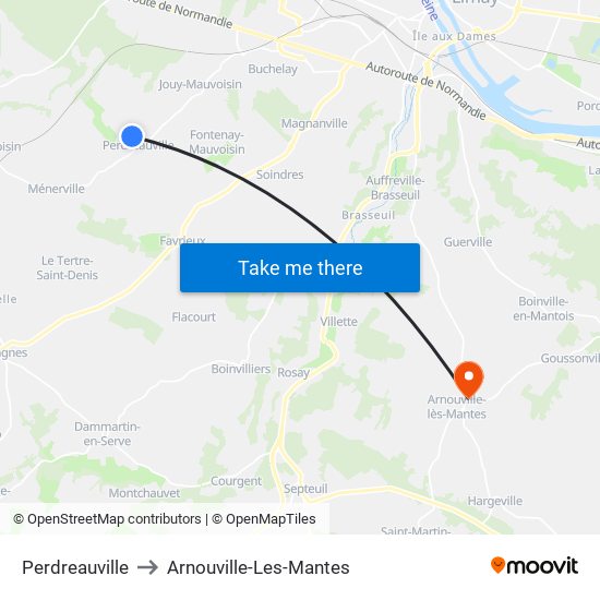 Perdreauville to Arnouville-Les-Mantes map