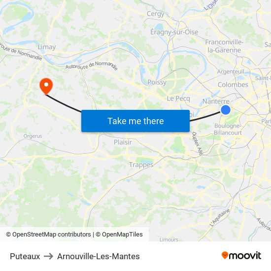 Puteaux to Arnouville-Les-Mantes map