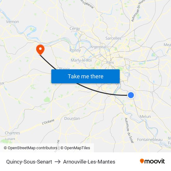 Quincy-Sous-Senart to Arnouville-Les-Mantes map