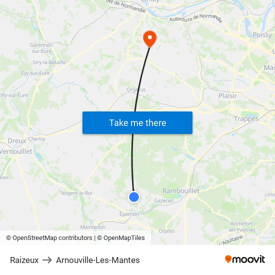 Raizeux to Arnouville-Les-Mantes map