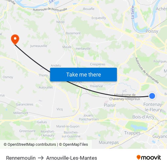 Rennemoulin to Arnouville-Les-Mantes map