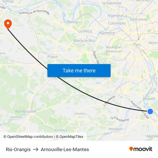 Ris-Orangis to Arnouville-Les-Mantes map