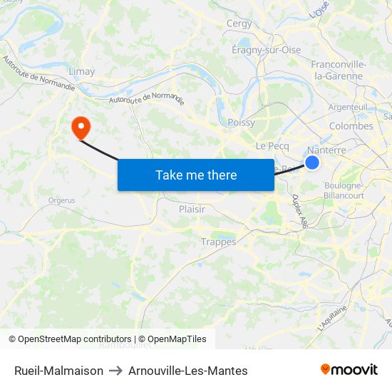 Rueil-Malmaison to Arnouville-Les-Mantes map