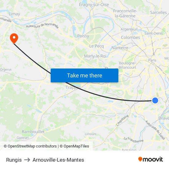Rungis to Arnouville-Les-Mantes map