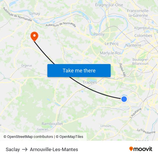 Saclay to Arnouville-Les-Mantes map