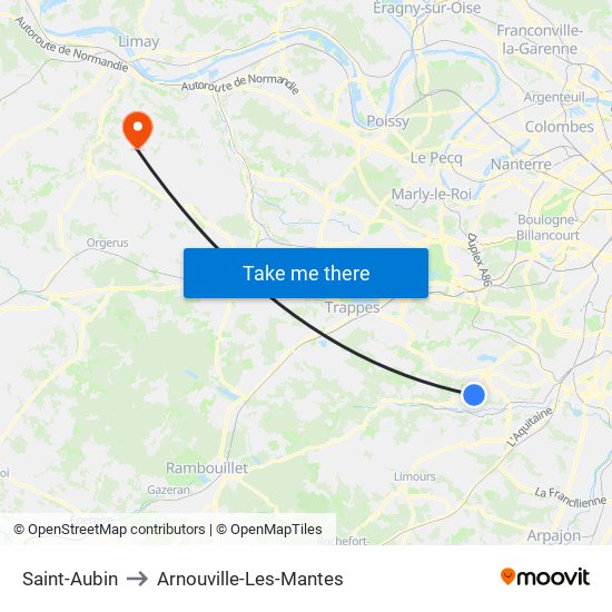 Saint-Aubin to Arnouville-Les-Mantes map
