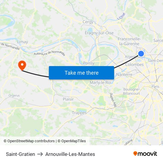 Saint-Gratien to Arnouville-Les-Mantes map