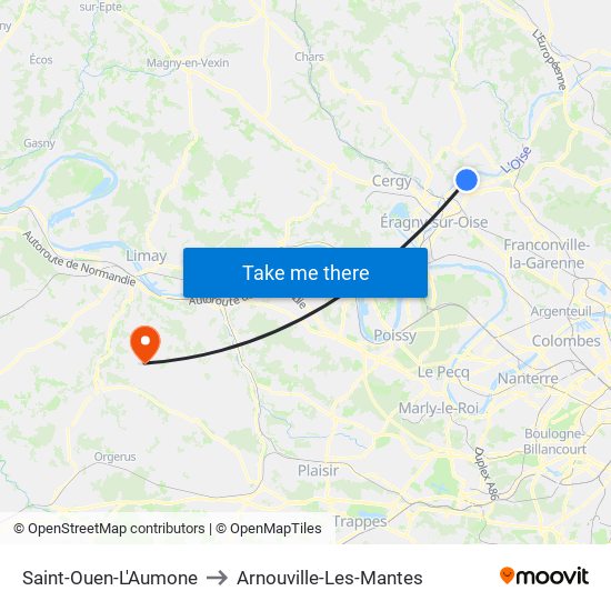 Saint-Ouen-L'Aumone to Arnouville-Les-Mantes map