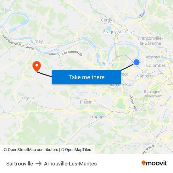 Sartrouville to Arnouville-Les-Mantes map
