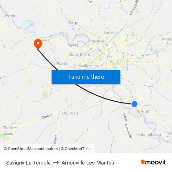 Savigny-Le-Temple to Arnouville-Les-Mantes map
