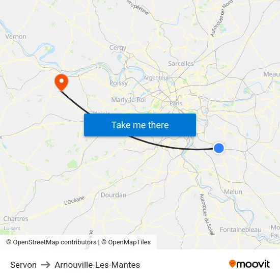 Servon to Arnouville-Les-Mantes map
