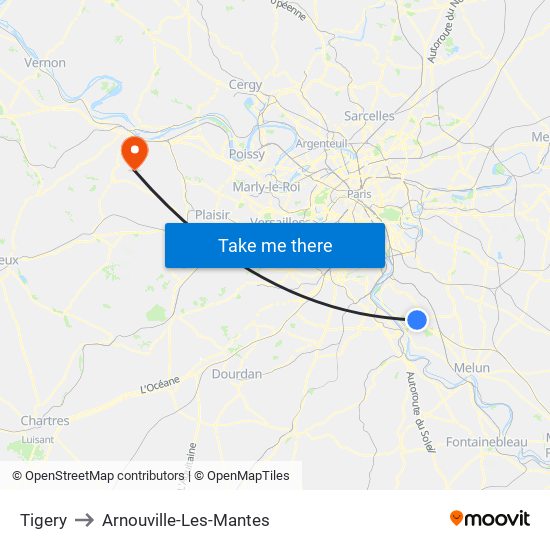 Tigery to Arnouville-Les-Mantes map