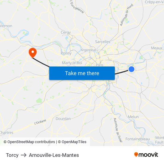 Torcy to Arnouville-Les-Mantes map