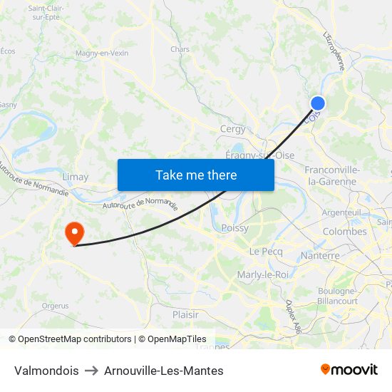 Valmondois to Arnouville-Les-Mantes map
