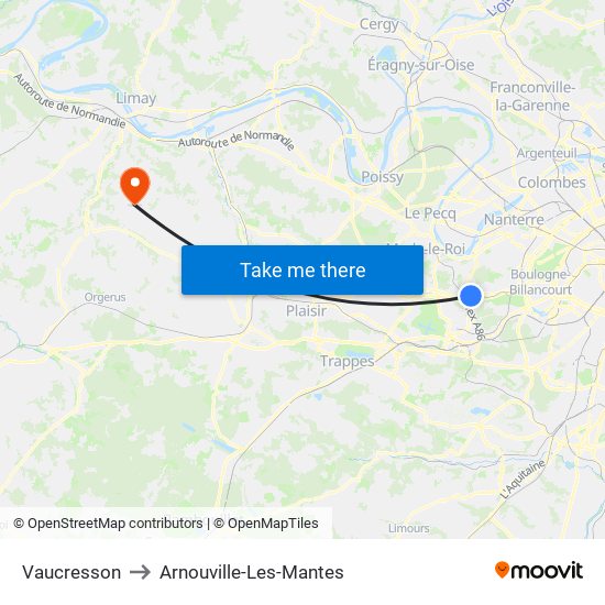 Vaucresson to Arnouville-Les-Mantes map