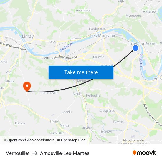 Vernouillet to Arnouville-Les-Mantes map