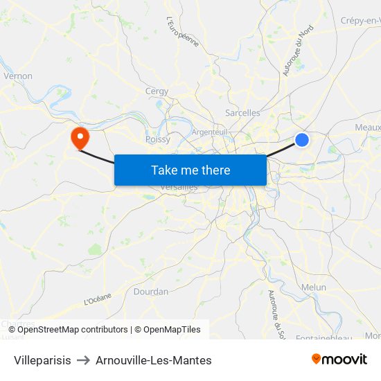 Villeparisis to Arnouville-Les-Mantes map