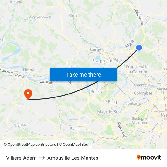 Villiers-Adam to Arnouville-Les-Mantes map