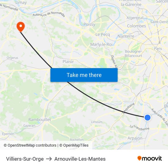 Villiers-Sur-Orge to Arnouville-Les-Mantes map