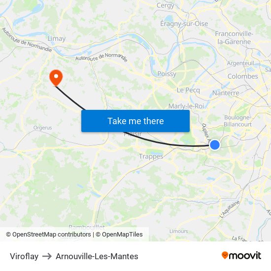Viroflay to Arnouville-Les-Mantes map