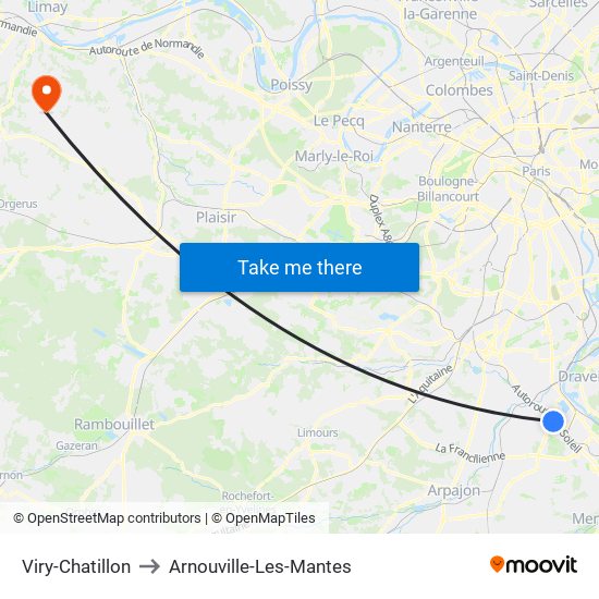 Viry-Chatillon to Arnouville-Les-Mantes map