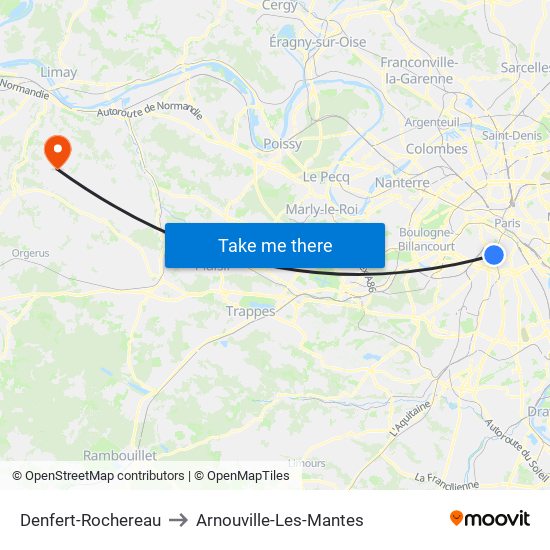 Denfert-Rochereau to Arnouville-Les-Mantes map