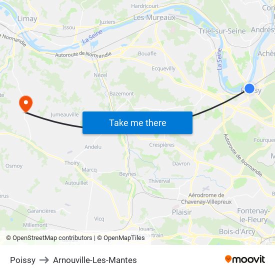 Poissy to Arnouville-Les-Mantes map