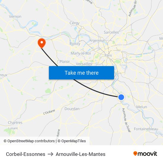 Corbeil-Essonnes to Arnouville-Les-Mantes map