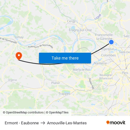 Ermont - Eaubonne to Arnouville-Les-Mantes map