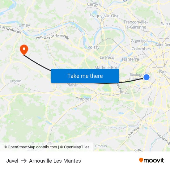 Javel to Arnouville-Les-Mantes map