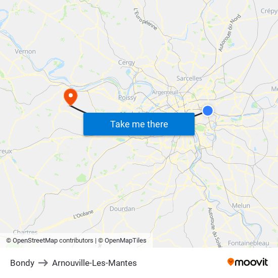 Bondy to Arnouville-Les-Mantes map
