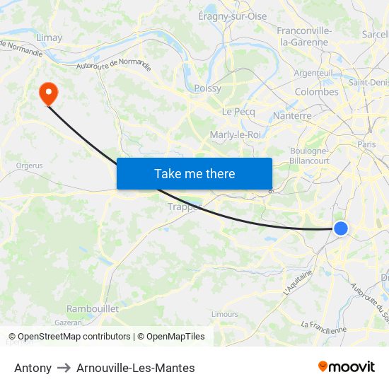 Antony to Arnouville-Les-Mantes map