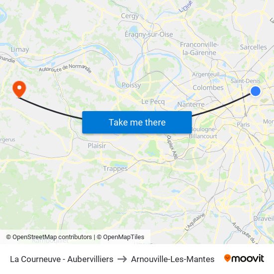 La Courneuve - Aubervilliers to Arnouville-Les-Mantes map