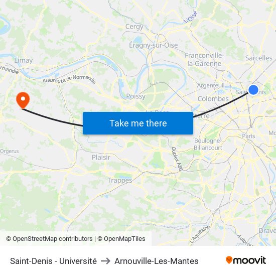 Saint-Denis - Université to Arnouville-Les-Mantes map